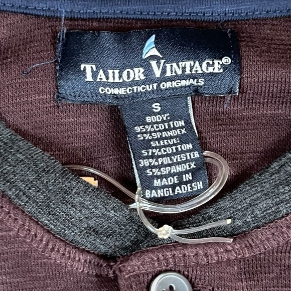 Tailor Vintage Men’s Small Long Sleeve Henley Shirt Burgundy/ Gray NWT - Picture 6 of 12